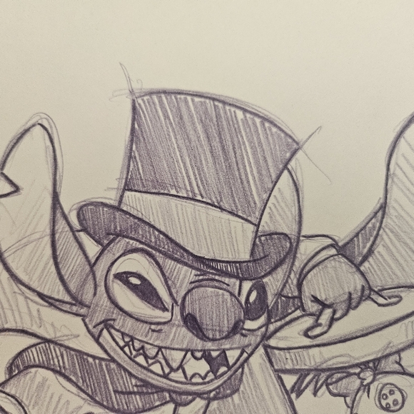 Disney World Disneyland WDW Stitch Haunted Mansion Hatbox Ghost Drawing/Sketch - Picture 3 of 6